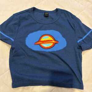 SHEIN Blue and Orange Short Sleeve Tee with Graphic Design